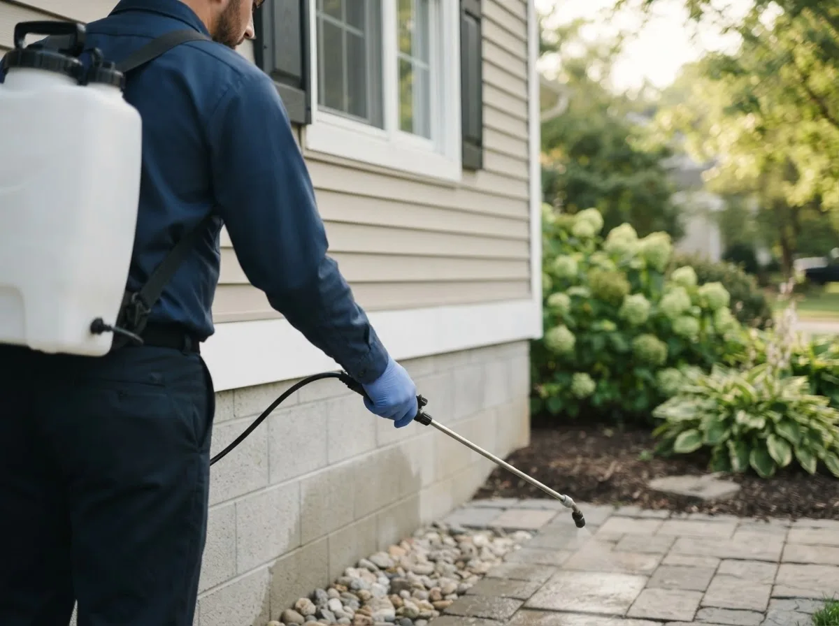 Pest control technician inspecting a home in Elmer, MO